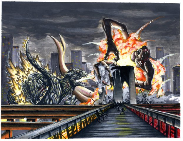 Godzilla Vs Cloverfield_by_starvingzombie
