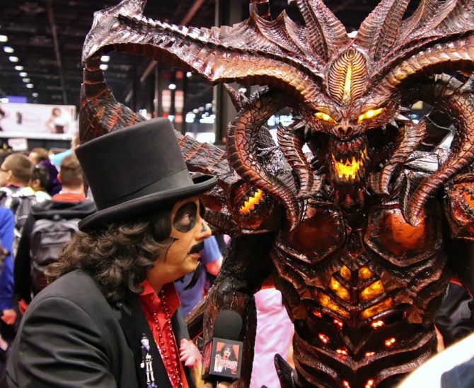 TV horror host, Svengoolie, with monster TV horror host, Svengoolie, with a Monster